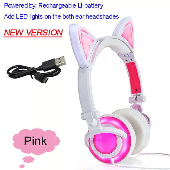 Foldable glowing cat headphones